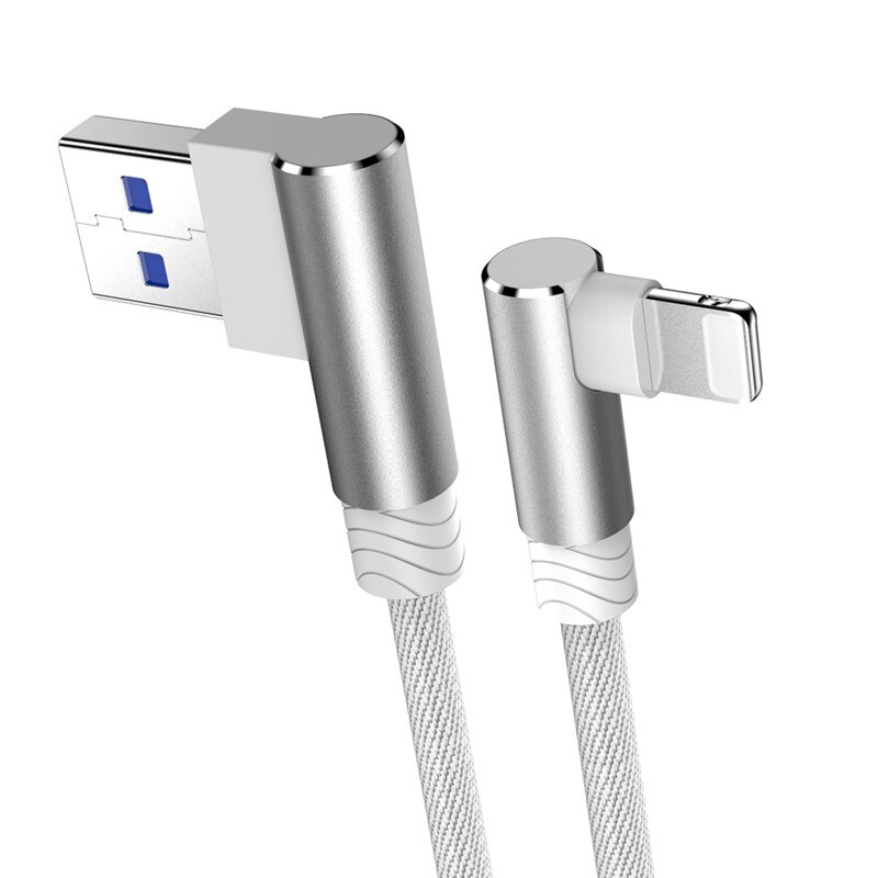 1 2 3 m 90 graden usb-gegevensopladerkabel voor iphone xs max xr  x 11 8 7 6 6s plus 5 5s ipad-snoer van oorsprong mobiele telefoon lang kort: Wit / 2m