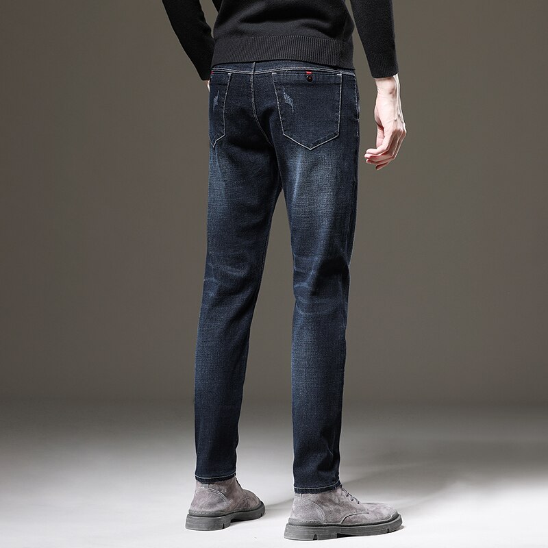 Markowe dżinsy dla mężczyzn jesienno-zimowa regularne proste długie spodnie Casual Fashion Mid czarne dżinsy Hommes Jeans Man Big Size 36 38