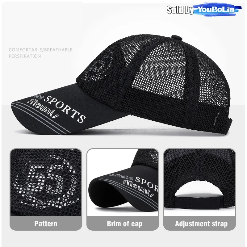 Summer extended brim sun protection baseball cap outdoor sun hat sports breathable hat printed SPORTS mesh cap