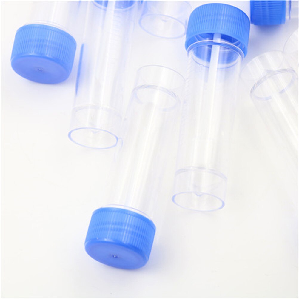 10 Pcs 30 Ml Kruk Fles Plastic Urine Buis Met Lepel Clear Specimen Test Container Blauw Schroef Top