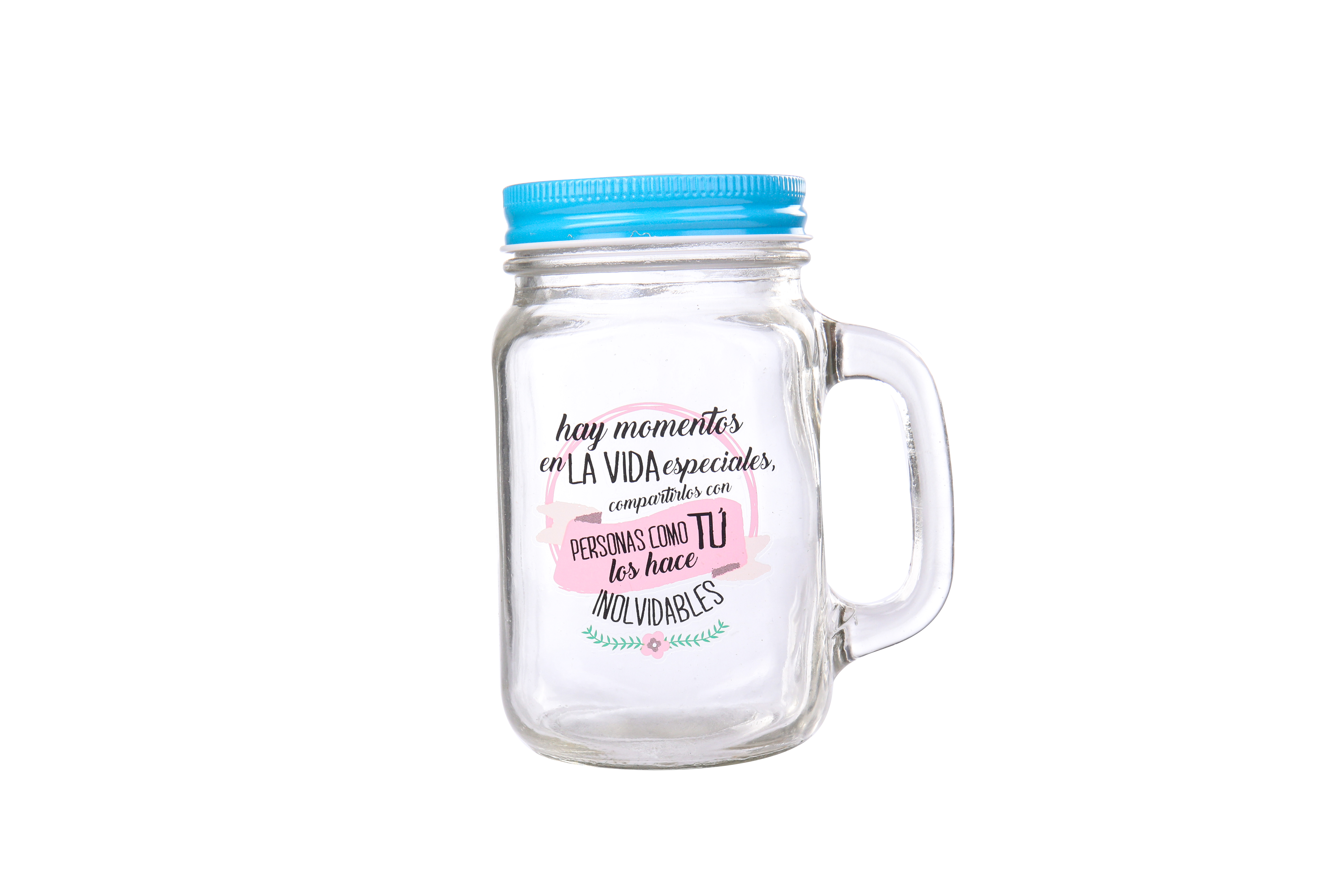 Jarra cristal con caña frases azul- Detalles y para bodas, bautizos, comuniones, cumpleaños y fiestas.