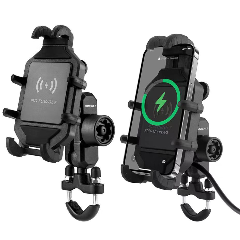 Soporte de teléfono para motocicleta, soporte de teléfono móvil para bicicleta, soporte de teléfono celular para bicicleta con cargador inalámbrico de carga rápida USB QC3.0
