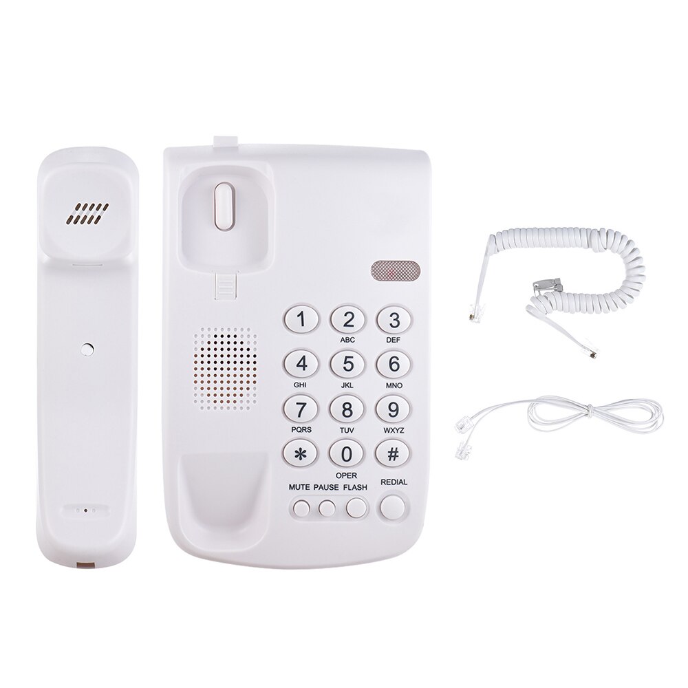 Mountable Base Portable Corded Telephone Phone Pause/ Redial/ Flash/ Mute Mechanical Lock Wall Handset for House Company Hotel: White
