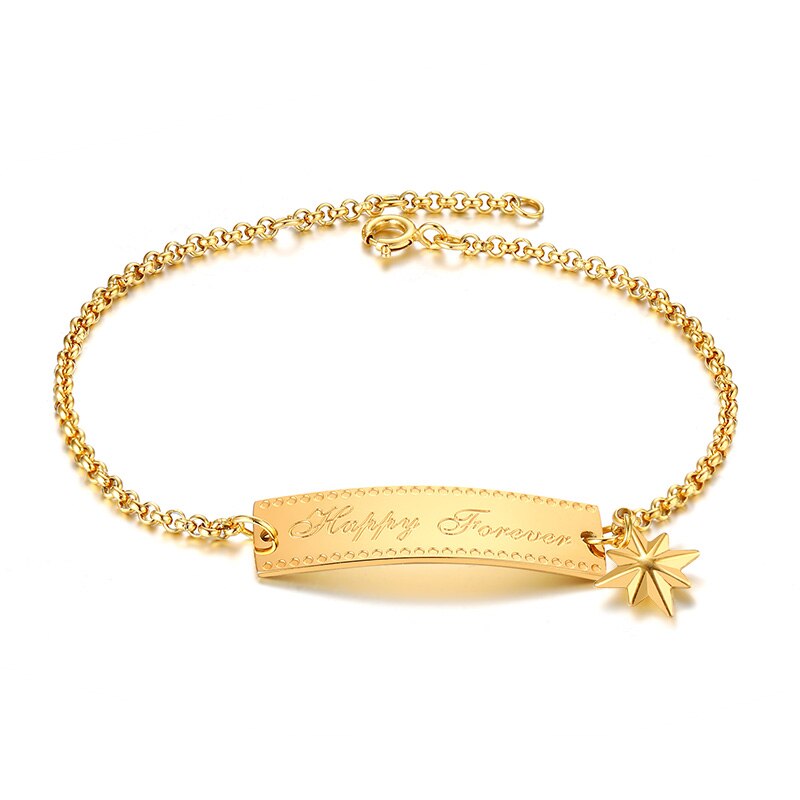 FELICE per SEMPRE CATENA BRACCIALE in ACCIAIO INOSSIDABILE etichetta ID di IDENTIFICAZIONE BRACCIALETTI per LE PICCOLE POLSO O LE DONNE