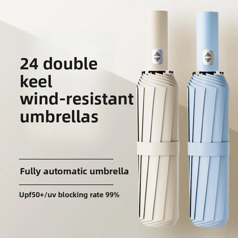 Parapluie renforcé à 24 os, parapluie d'affaires solide et Durable résistant au vent pour hommes, parapluie de protection solaire Anti-UV pour femmes ensoleillées