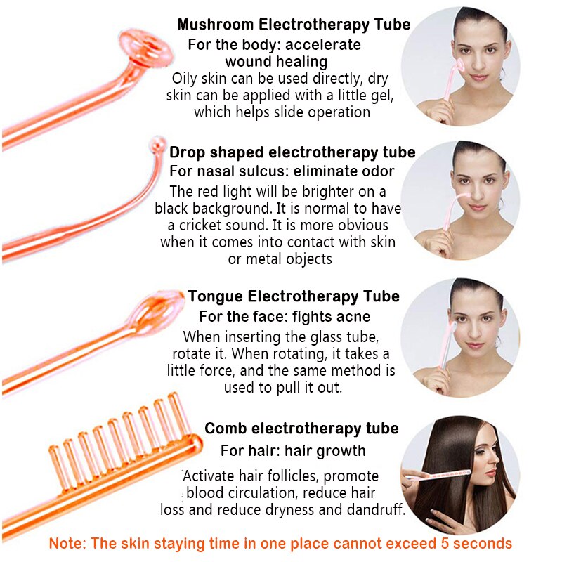 High Frequency Facial Machine Spot Electrode Glass Tube Electro Therapy Beauty Device Acne Remover Facial Skin Care Tightening