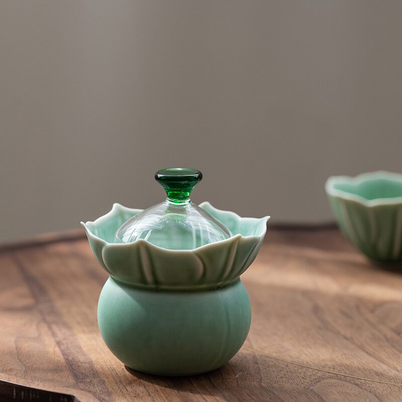 Tangpin grønne keramiske tekanner gaiwan med 2 kopper bærbare reise te sett drinkware