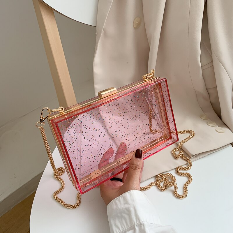 Pochettes de jour à paillettes pour femmes, sac Transparent en acrylique, joli sac à main Transparent à bandoulière, pochette de soirée,: Pink