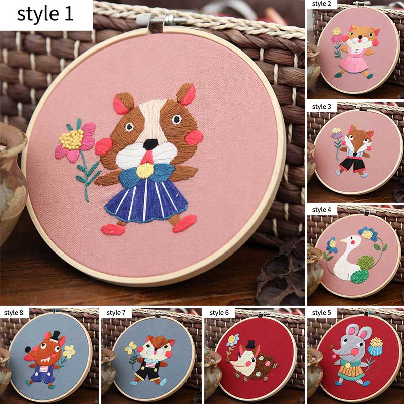 Pinturas colgantes, 15x15cm, Kit DIY bordado hecho a mano, paquete de Material de costura para principiantes con bonitos dibujos de animales