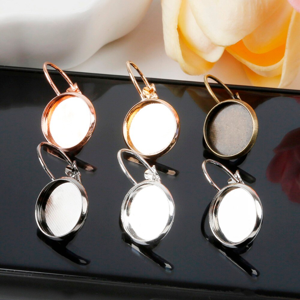 10Pcs Blank Earring Base Metal Cabochon Instellingen Cameo Lade Voor Vrouwen Diy Sieraden Accessoires Dia 14Mm * 12mm