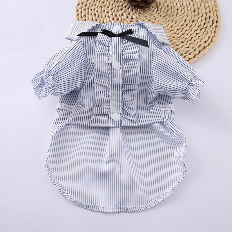 Doux rayure chat de compagnie chemise jupe coton chat vêtements été animaux robes pour petits chats chien Katten vêtements Kedi ropa para gato: Blue / M