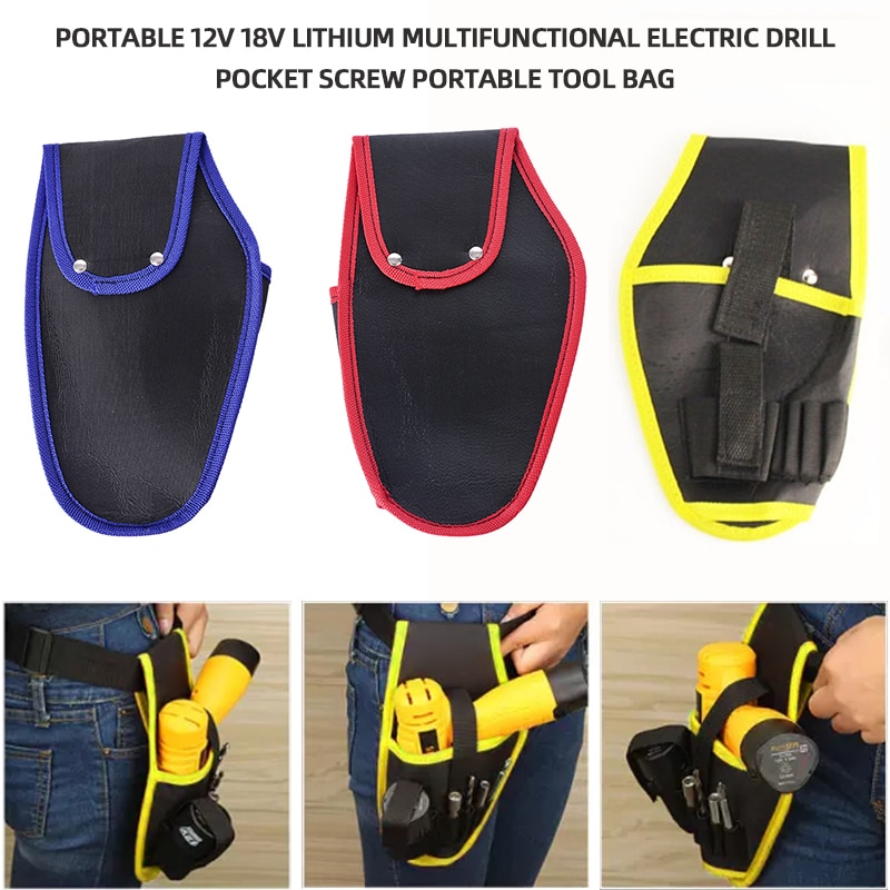 Portable Heavy Duty Drill Driver Holster Cordless Electrician Tool Bag Bit Holder Belt Pouch Waist Cordless Drill Storage Pocket
