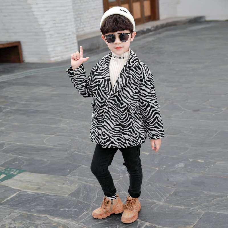 Chaqueta de lana de camuflaje con raya de tigre para niños y niñas, abrigo de mezcla, cálido, para invierno,