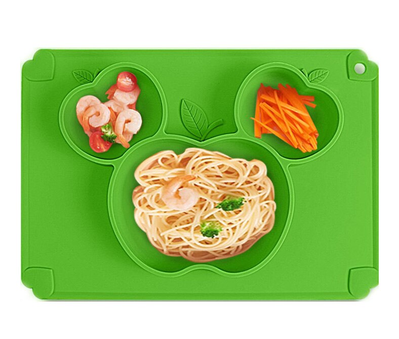 Prato de Silicone Alimentos Complementares de Formação do bebê Bacia de Alimentação Integrada infantil Ventosa Bandeja Talheres Anti-queda