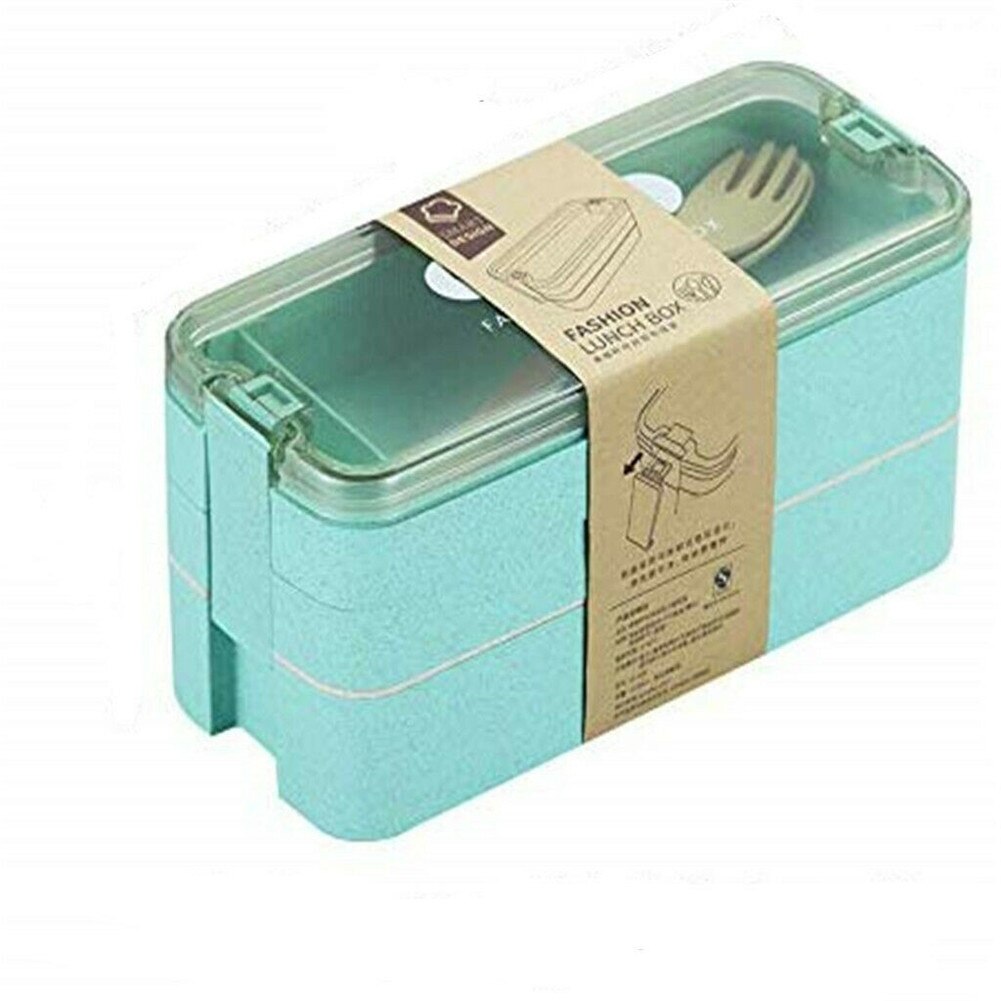 Good Healthy Portable Student Lunch Box Compartment Office Worker 3-layer Heating Lunch Box Container: Green
