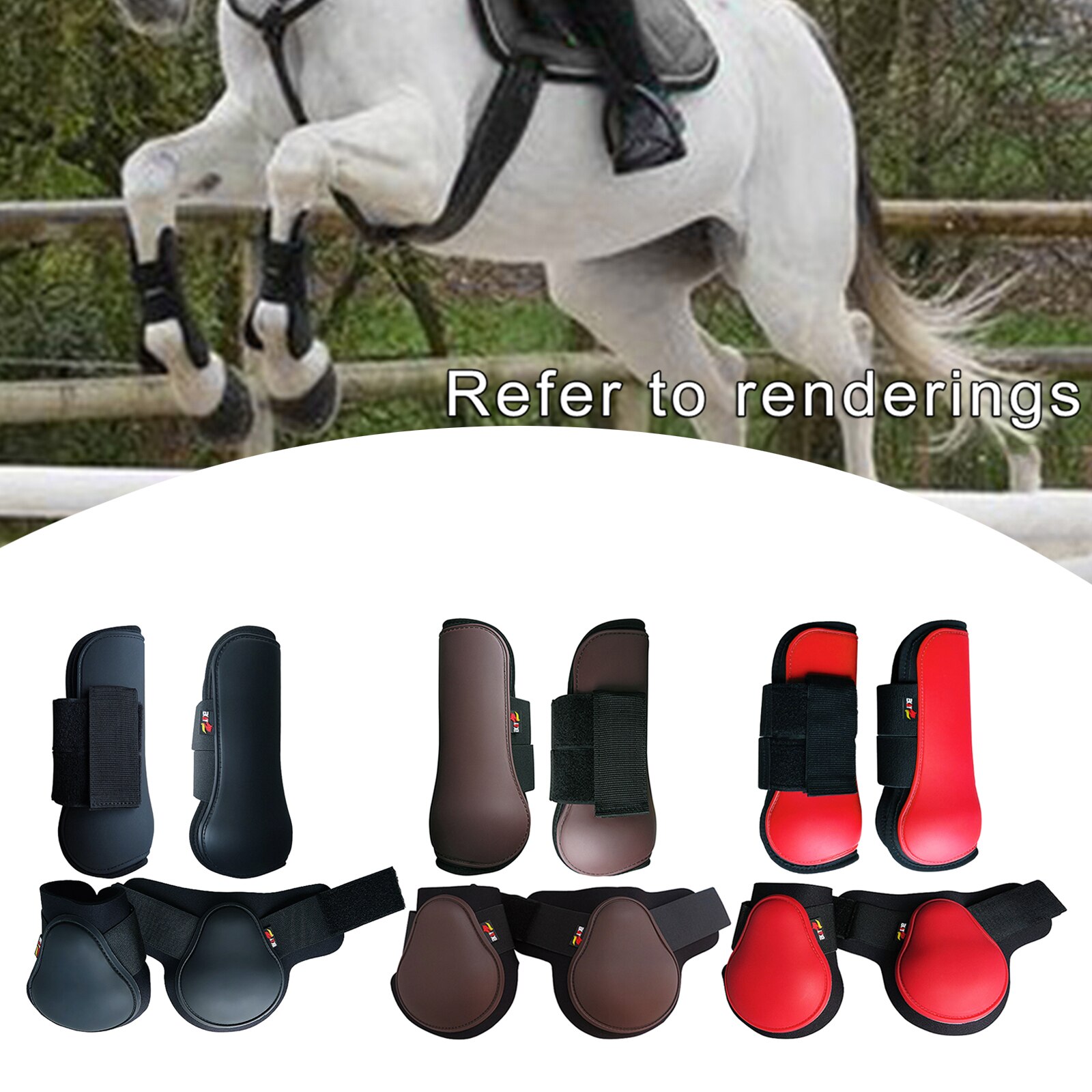 Horse Tendon Boots (4 pcs - Front &amp; Hind), PU Shell Tendon Fetlock Brace Guard Boots for Riding Jumping Competition Protection