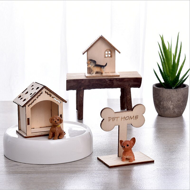 1 sztuk drewniane domowe zwierzę lalka sześć stylów kot placki lalki DIY modelu zabawka robić montażu z tworzywa sztucznego mini Model zwierzęcia budynku