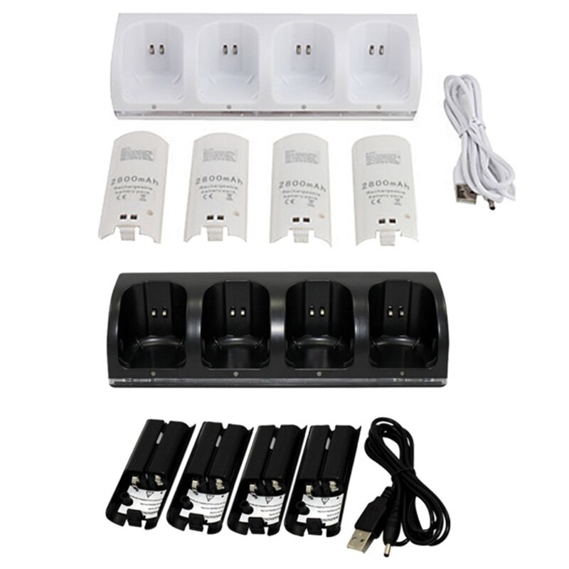 4-Port Lader Opladen Dock Met 4 Oplaadbare Batterij Packs Past Voor Wii B03C