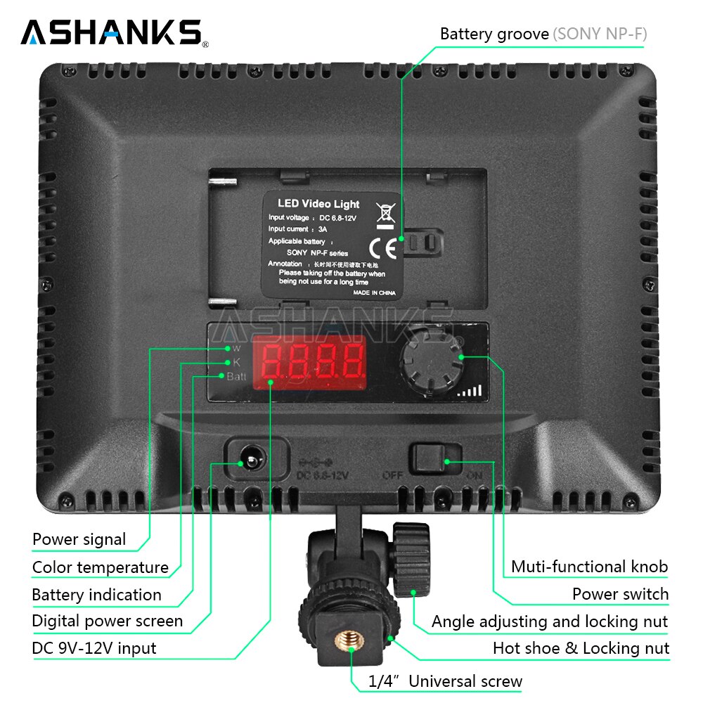 ASHANKS Professionele Ultra-dunne LED Video Light 3200 K-5600 K voor Licht Instelbare Helderheid en Dual Kleur temp voor Canon Nikon