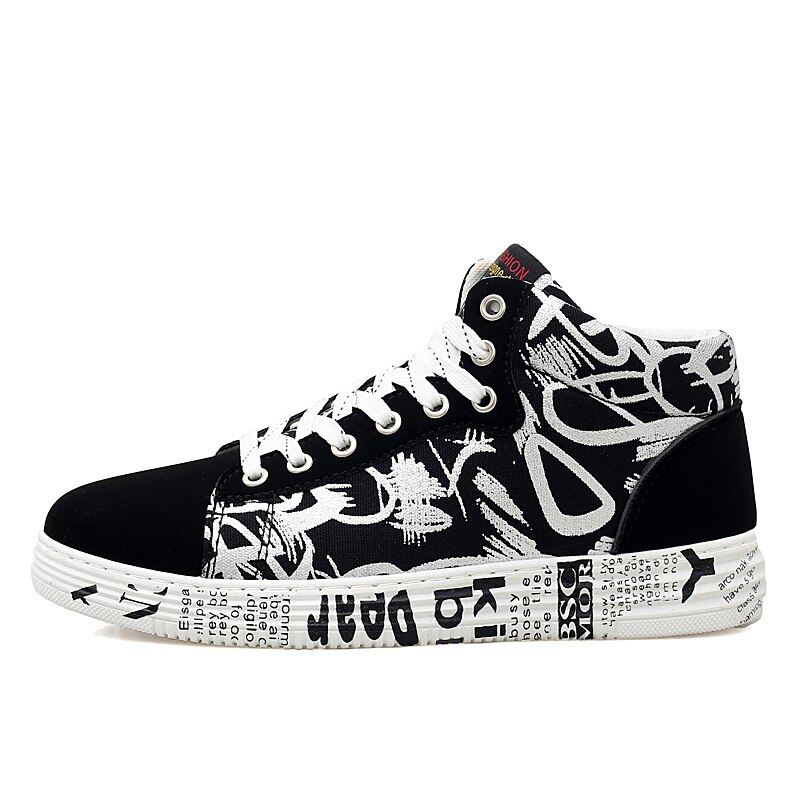children's shoes hip hop men's shoes graffiti student casual shoes sneakers: Black / 7