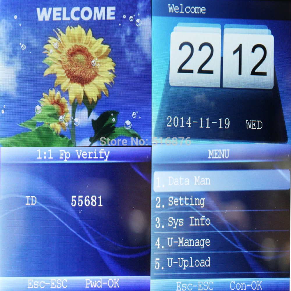 Biometric Fingerprint Time Attendance Time Clock Recorder Employee Digital Electronic Attendance Machine W/ Charger Adapter