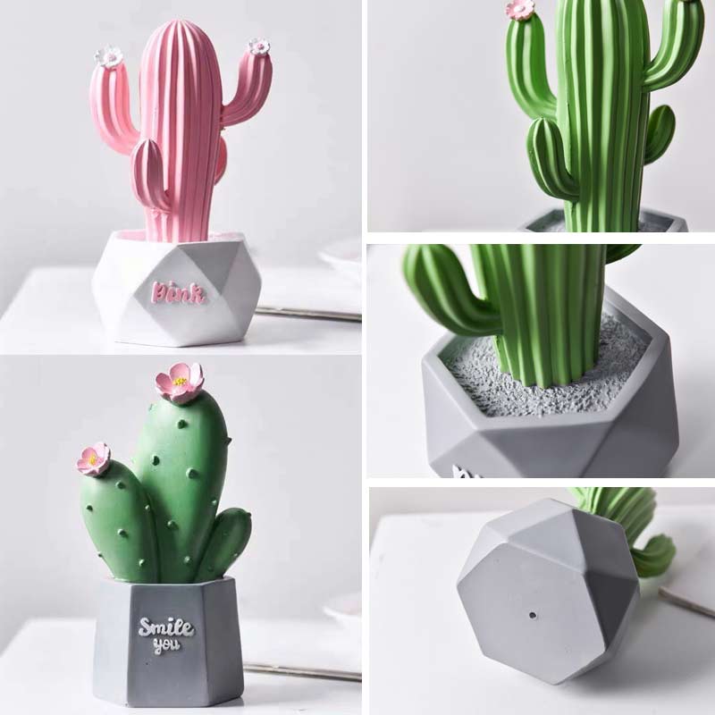 Nordic Simulation Cactus Ornaments Resin Cactus Statue Potted Decoration Crafts Figuine Office Desktop Home Decor