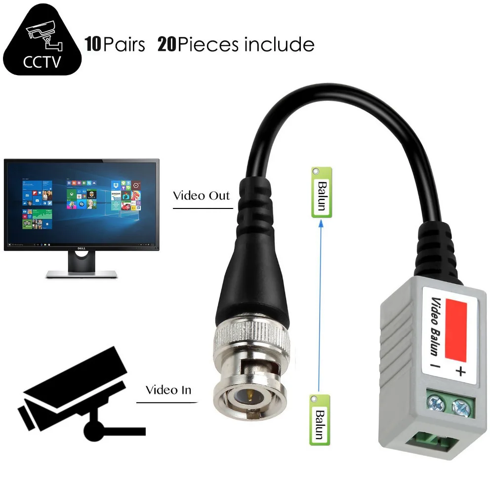 20 stks AHD/CVI/TVI Twisted BNC CCTV Video Balun passieve Transceivers UTP Balun BNC Cat5 CCTV UTP Video Balun tot 3000ft Bereik