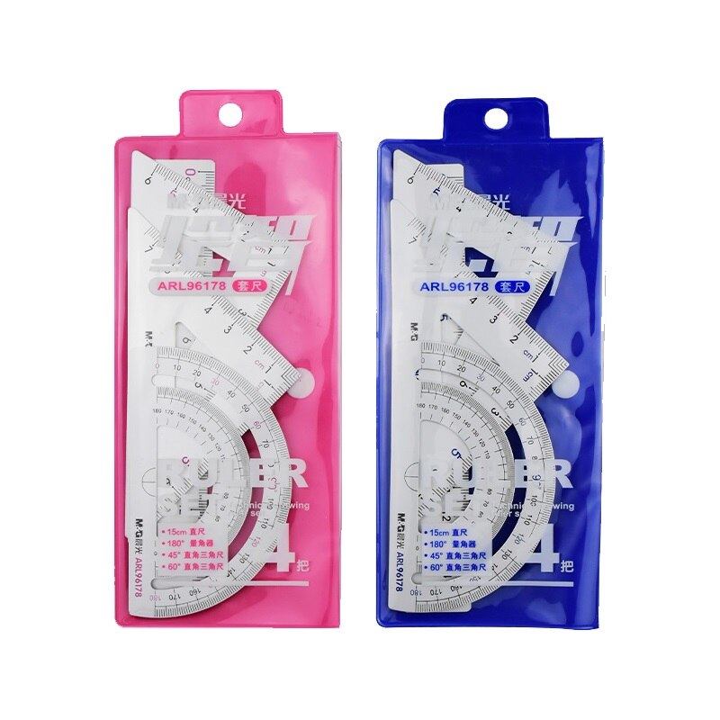 Aluminium Alloy Ruler Set 4pcs ARL96178 Maths Drawing Metal Geometry Rulers 15cm Straightedge 45/60 Degree Triangle Protractor