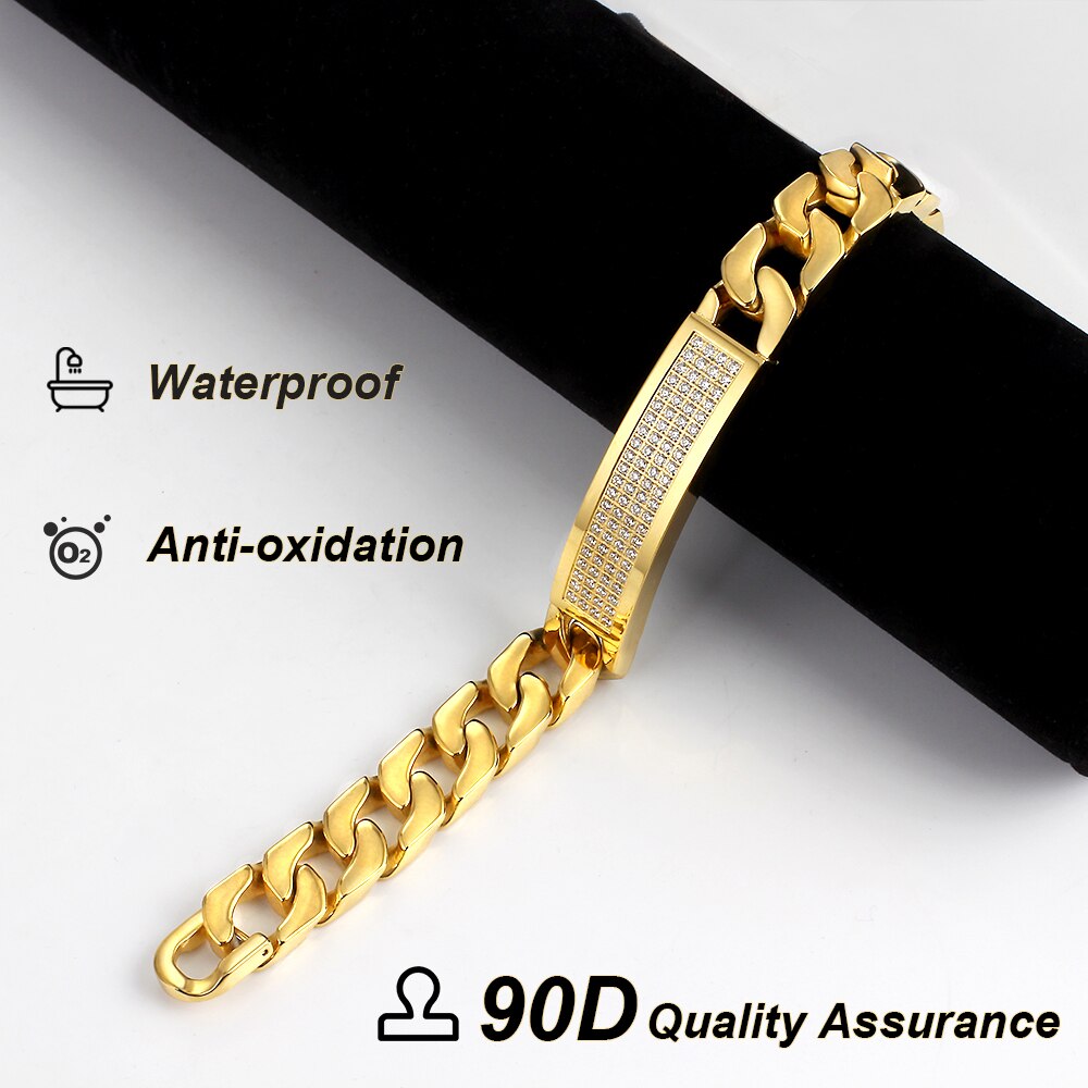 Hip Hop Multi-layer Crystal Men's Rapper Bracelet Full Rhinestone Pave Gold Color Miami Cuban Link Chain Bracelets Men Jewelry