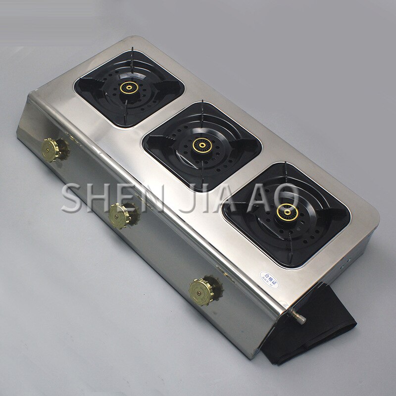 kitchen gas cooktops three-hole gas burner liquefied gas high-pressure stainless steel panel Large fire gas stove 4KW commercial