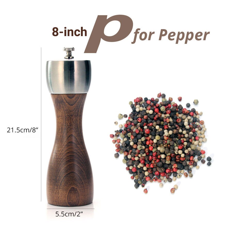 Molinos de madera para Molinillo de sal y pimienta, molinos de madera, mecanismo de precisión Gourmet y sal marina de primera y granos de pimienta, accesorios de cocina: 8 inch for pepper