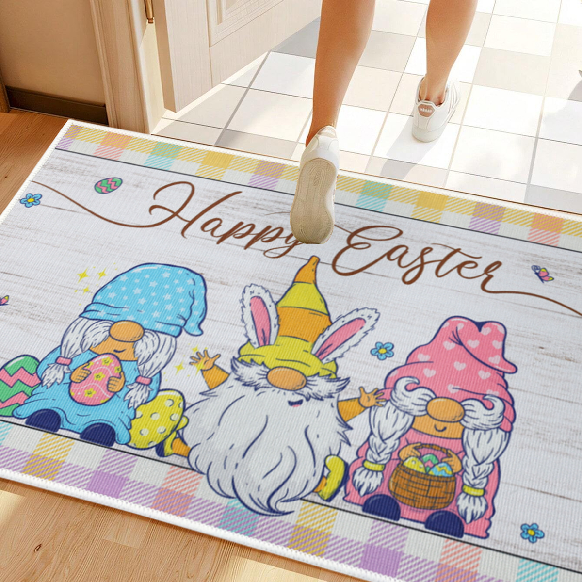 1Pc Crystal velvet Lovely Happy Easter Door Mat Motif Entrance Pad Bath Rug Area Carpet For Kitchen Balcony Terrace Home Decor