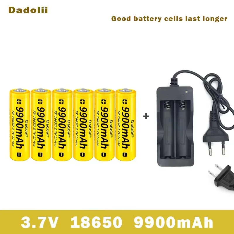 18650 Battery Rechargeable Battery 3.7V 18650 9900mAh Capacity Li-ion Rechargeable Battery For Flashlight Torch Battery+Charger: Silver
