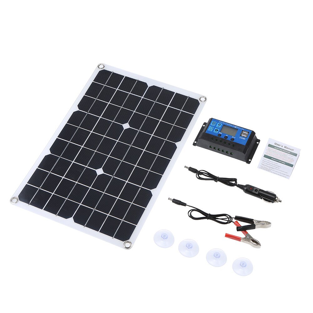 50W 5V/18V Dual Output Solar Panel with 2 USB Ports Car Charge IP65 Waterproof 12V/24V Solar Charge Controller 10/20/30/40/50A