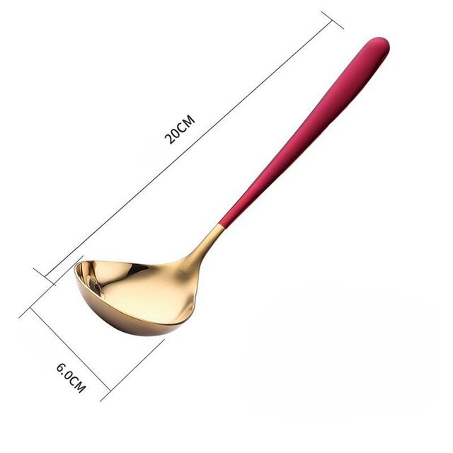 Long Handle Stainless Steel Spoon Dessert Rice Soup Spoon Teaspoon Cooking Spoons Kitchen Accessories Home Silverware Gadgets: red gold