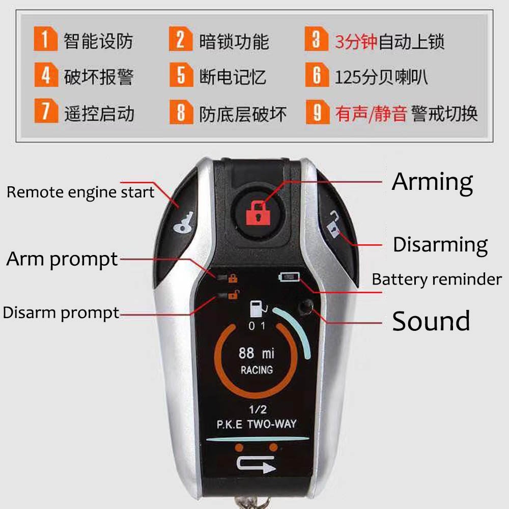 PKE 2 Two Way Motorcycle Anti-theft Alarm System Remote Engine Start Moto Scooter PKE Sensing Alarm Theft Protection Universal