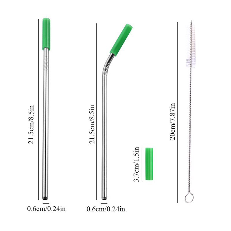 1 set Reusable Stainless Steel Straws Straight Bent Drinking Straws with Silicone Tips Cold Beverage Metal Drinking Straw