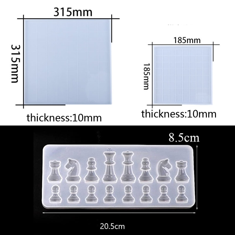 1 Set DIY Chess Board Crystal Epoxy Resin Mold Chess+Checkerboard Silicone Mould