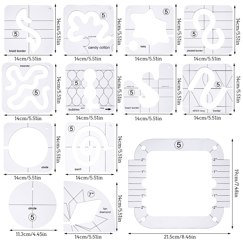 LMDZ 12 Kinds of Sewing Templates Patchwork Rulers Sewing Machine Quilter's Ruler Sewing Stencil Tool Sewing Accessories