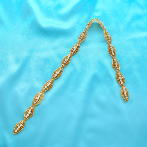 Diamond Gold Steentjes Wedding Riem Handgemaakte Crystal Sash Dunne Bruids Riem Voor Trouwjurk J179G: only applique
