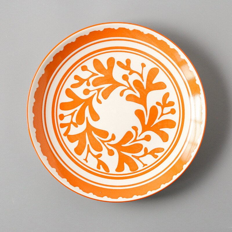 Japanese Style 8 inch Simple Household Round Shallow plate ceramic plate food dinner plates Steak Dishes pratos vaisselle piatti: Orange Iss 8 inch