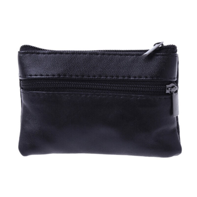 Coin Sleutel Zachte Rits Lederen Portemonnee Mannen Vrouwen Solid Bag Cool Mode Zwarte Mini Coin portemonnee