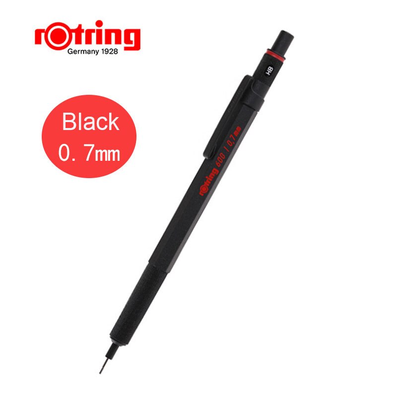 Rotring 600 Mechanical Pencils 0.5mm 0.7mm Drawing Sketching Pens Metallic Body Hexagon Holder: Black 0.7mm