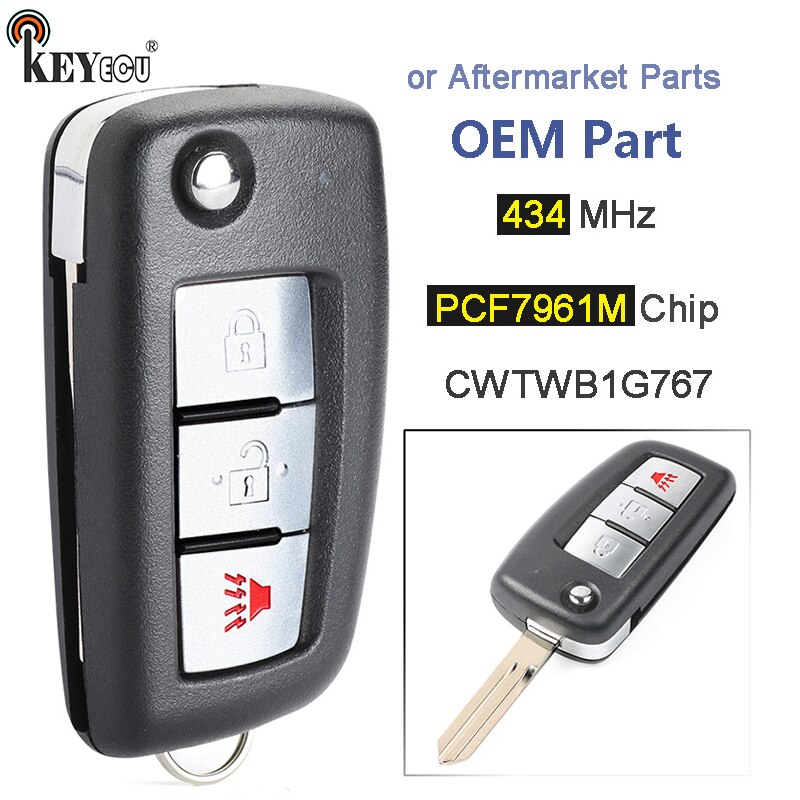 KEYECU 434MHz PCF7961M Chip CWTWB1G767 OEM / Replacement Flip 3 Button Remote Key Fob for Nissan Rogue