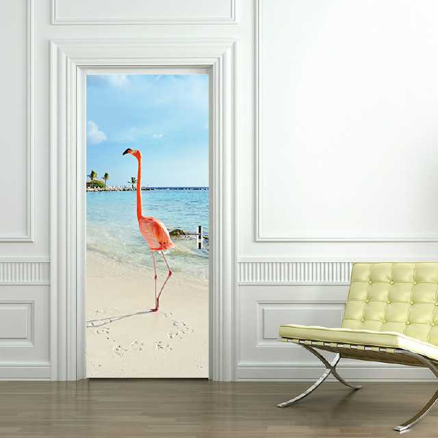 Flamingo deursticker zelfklevend waterdicht behang voor deur huisdecoratie slaapkamer woonkamer muurschilderingen: Default Title