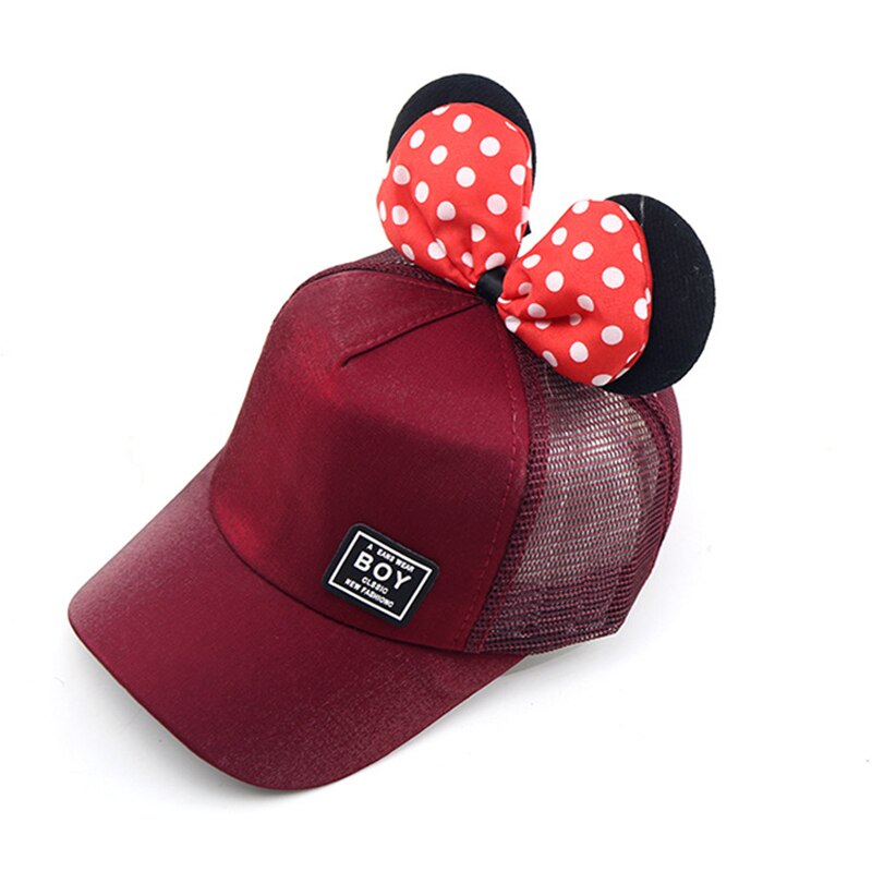 Zomer baby hoed lente meisjes hoeden kinderen baseball pet grote strik mesh zonneklep hiphop hoeden casual petten voor kinderen: Wijn b