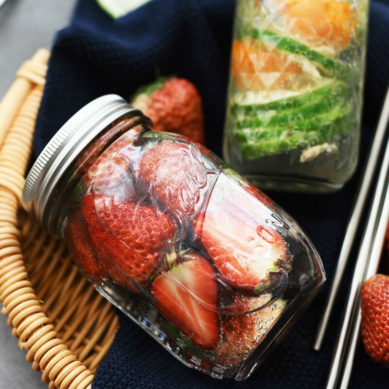 Mason Jar Glass Bottle with Lid Coffee Mug Fruit Saland Juice Sauce Camera Food Storage Container Sealed Tank Props Light Bottle