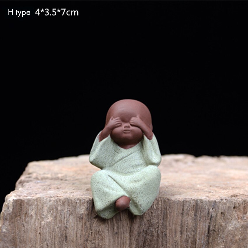 Håndlavet lilla ler buddha te kæledyr lille munk saftig plante dekoration te kæledyr ornament dekorativt til kungfu te bakke: H