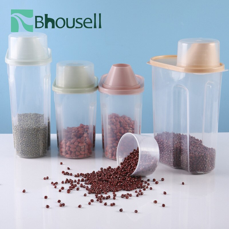 Transparent Food Storage Box Kitchen Whole Grain Storage Tank Sealed Tank with Scale Plastic Kitchen Accessories