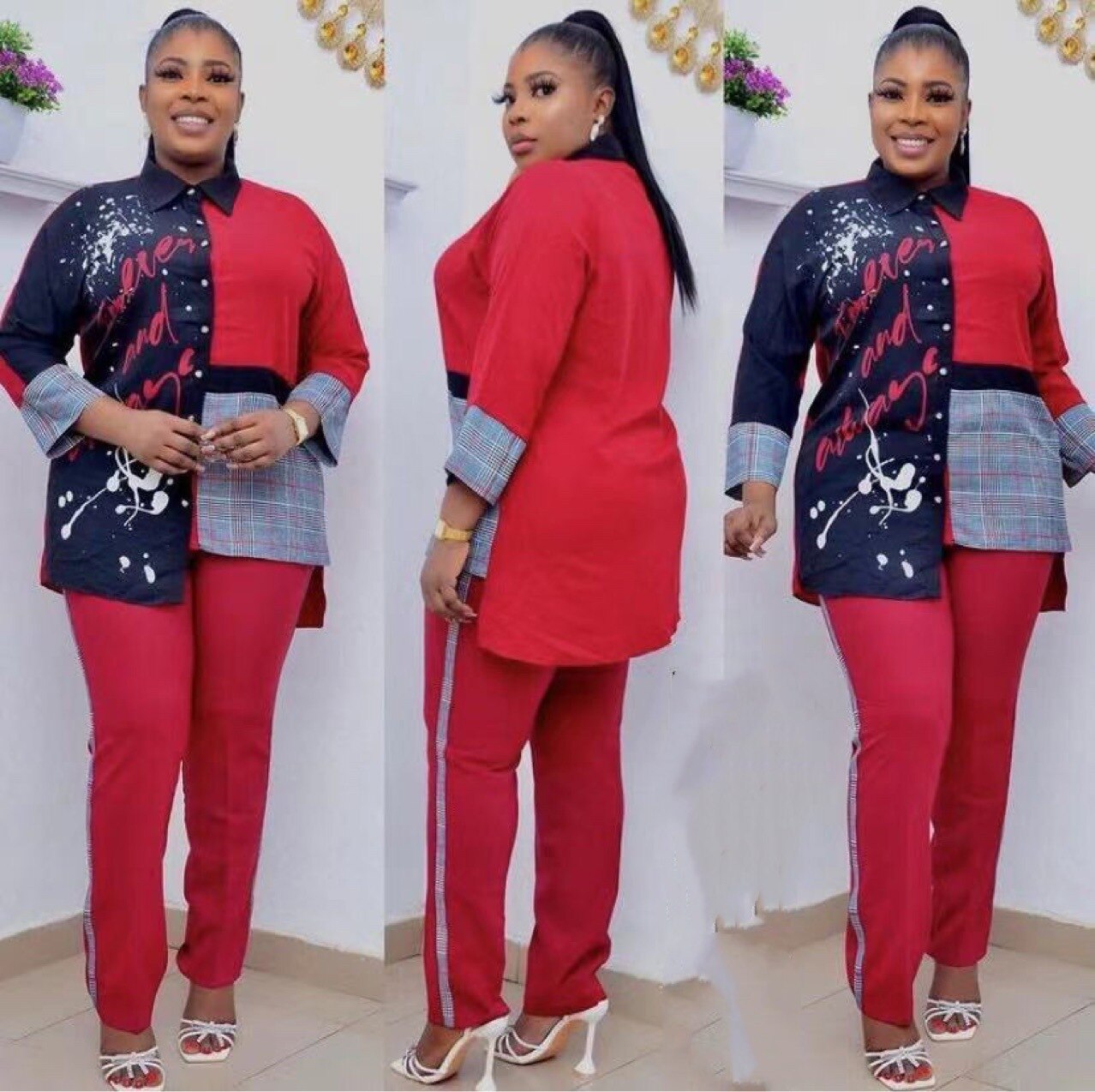 2 duas peças conjunto de roupas femininas africano verão moda áfrica terno topo e calças super elástico plus size ternos africanos para senhora